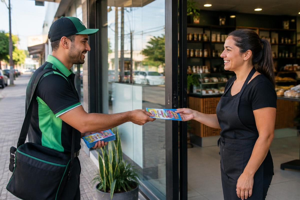 Distribuição de panfletos em comércio local